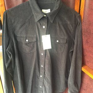Corduroy rockabilly pearl snap button shirt M
